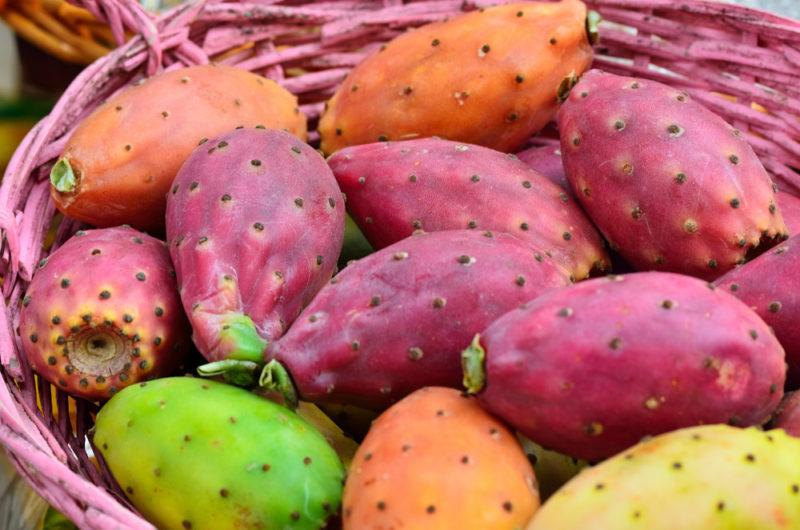 A prickly pear in a basket