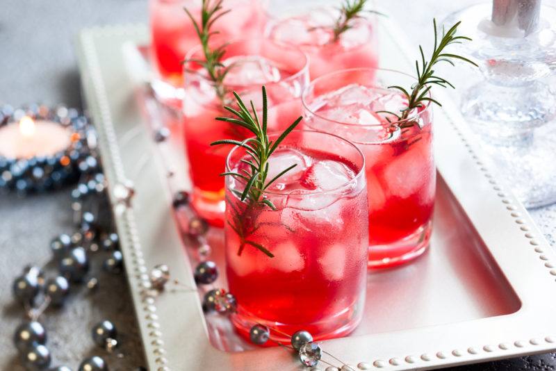 Primavera cocktails on a tray, which could be good Christmas drinks