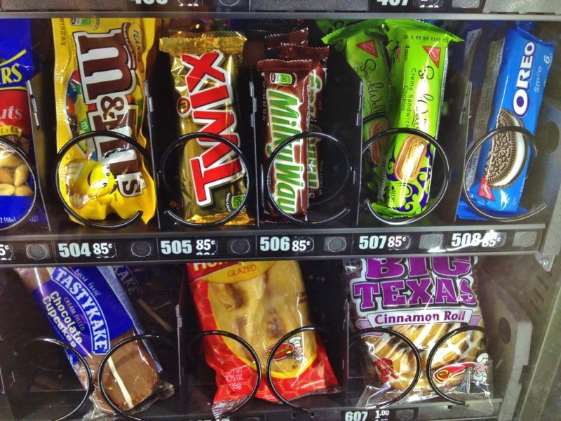 Processed foods in a vending machine