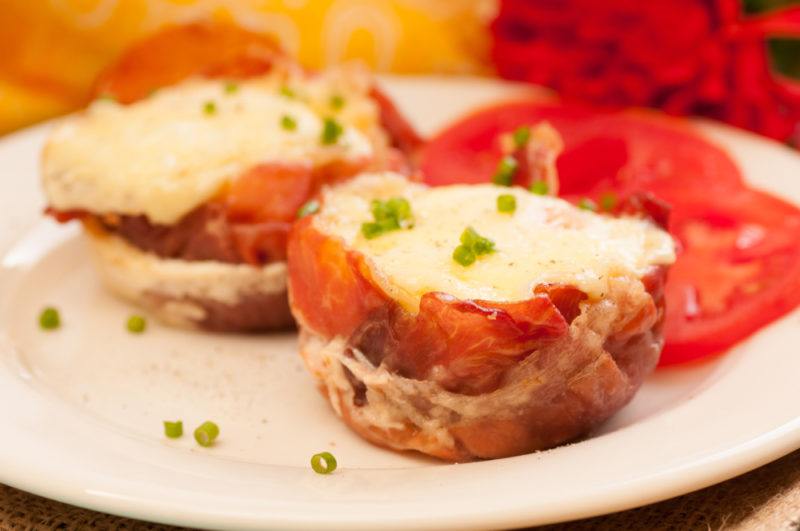 Prosciutto And Egg Cups on a white plate