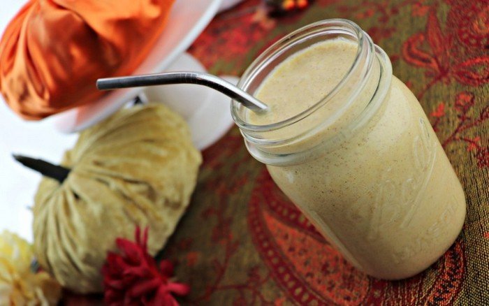 A pumpkin smoothie in a glass