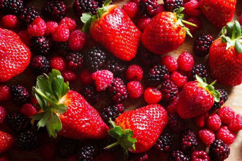 Raspberries, strawberries and blackberries