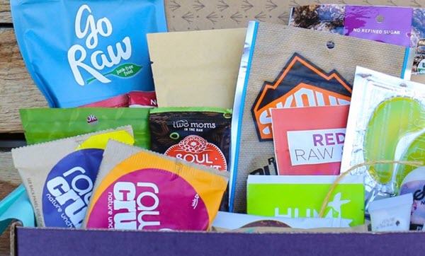 A box with various raw snacks