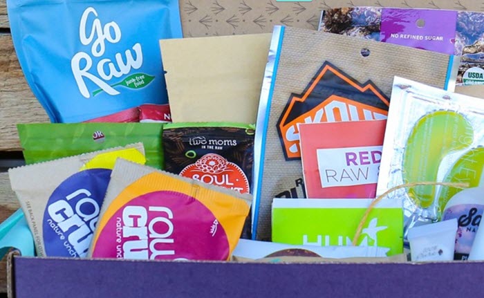 Selection of raw products in a purple box