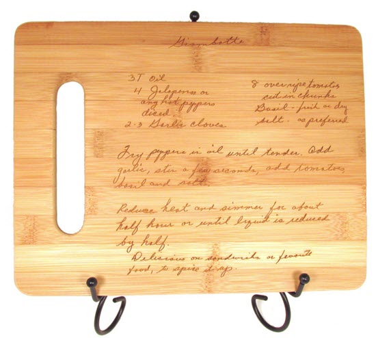 Recipe-Engraved-Cutting-Board | Food For Net Horizontal cutting board with an engraved recipe.