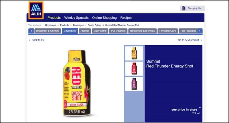 An image of Red Thunder extra strength from the Aldi website