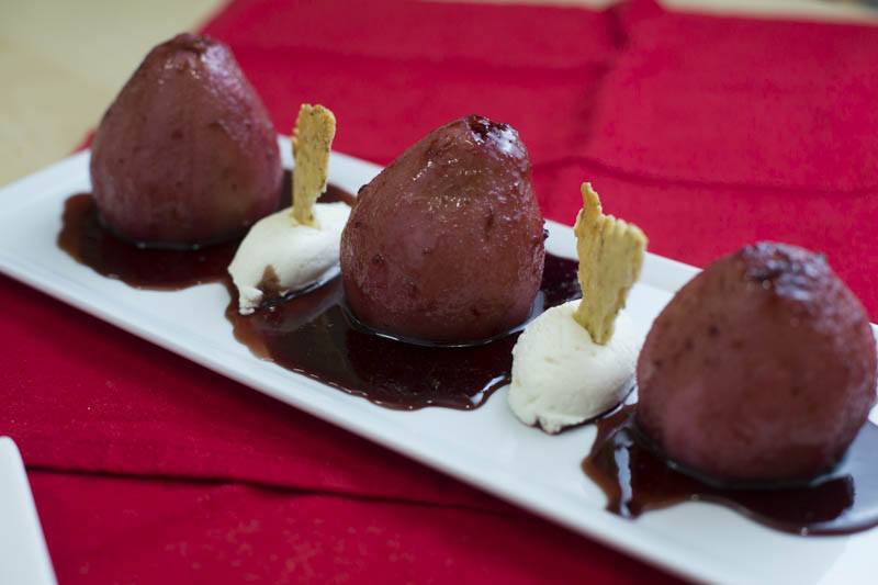 Red Wine Poached Pears, Ricotta, and Sesame Olive Oil Cracker FINAL Photo 1