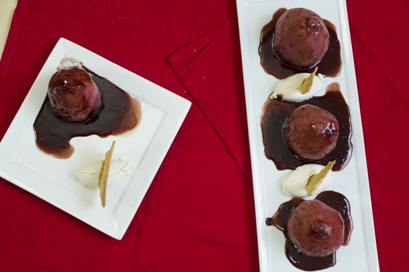 Red Wine Poached Pears, Ricotta, and Sesame Olive Oil Cracker 4 PEARS