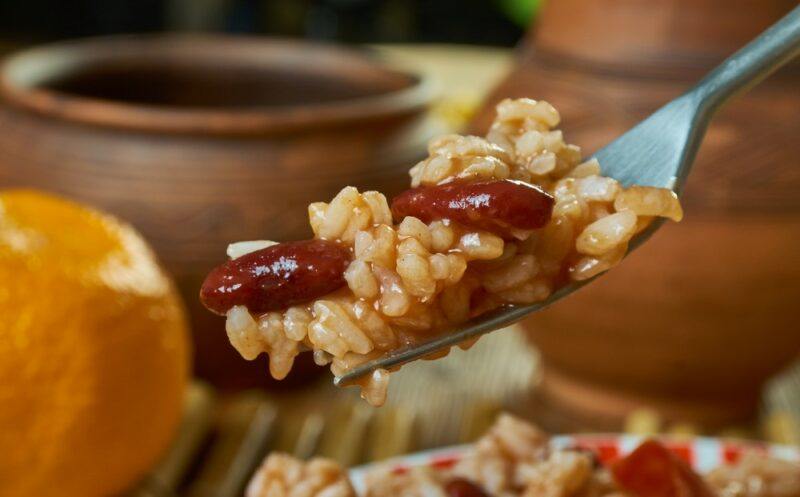 White rice and beans on a plate