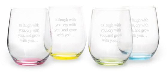Riedel O Happy Wine Tumbler Set | Food For Net Set of 4 wine glasses with different colors and engravings