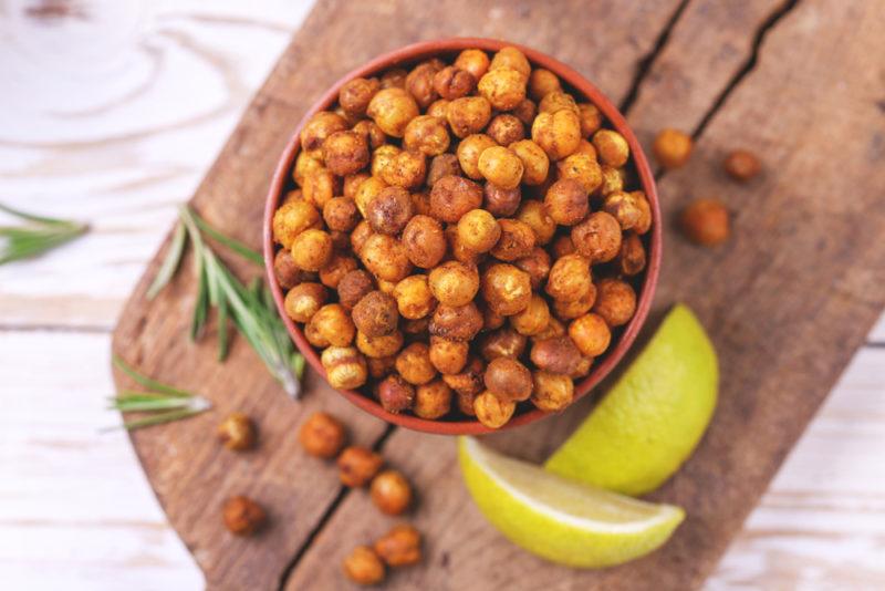 A bowl of roasted chickpeas