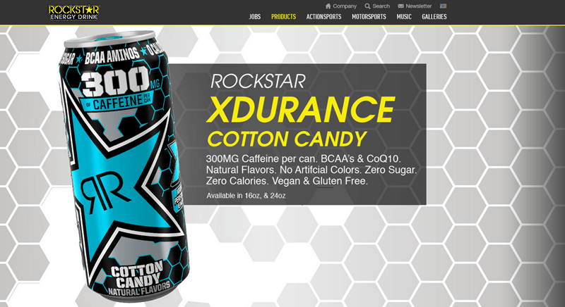 Rockstar XDurance Energy Drink | Food For Net A website screenshot for Rockstar XDurance Energy Drink