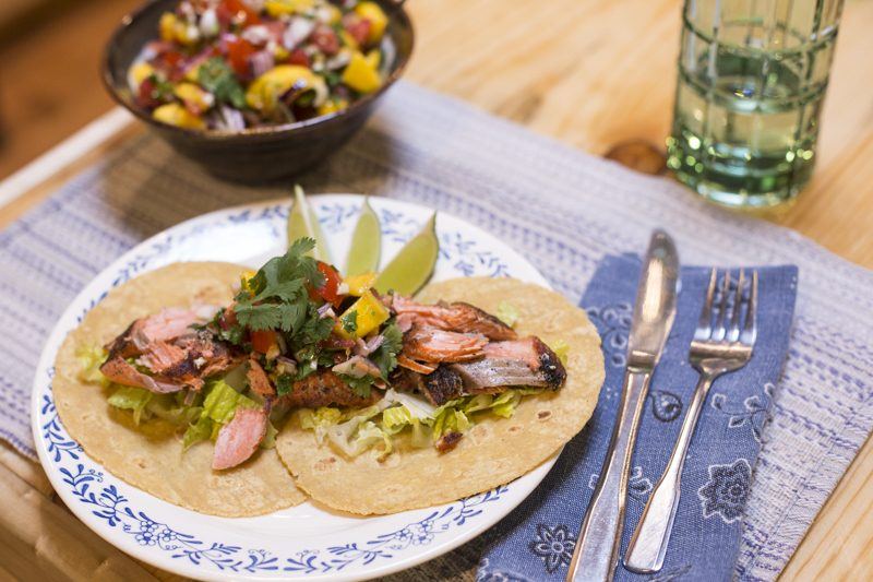 Blackened Salmon Tacos with Mango Salsa