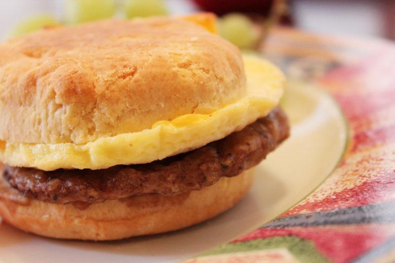 A sausage and egg biscuit