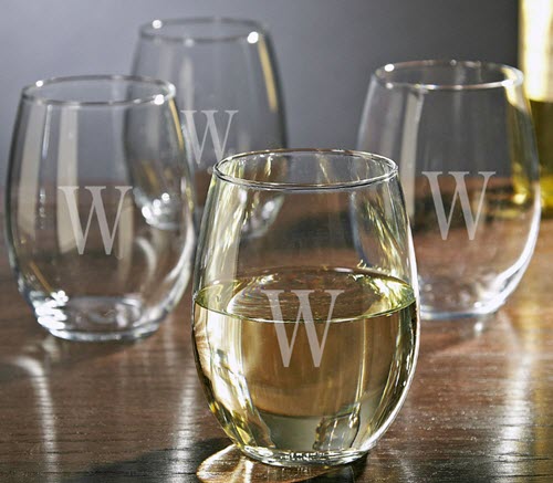 Set of Personalized White Wine Glasses | Food For Net Four wine glasses with an engraved W and white wine