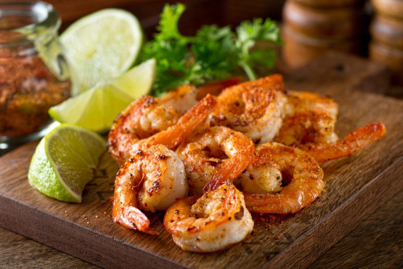 Cooked and seasoned shrimp on a table