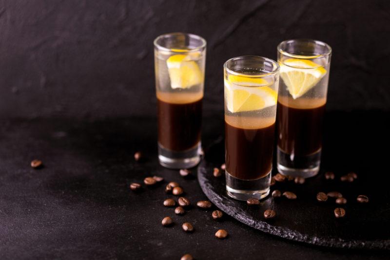 A silver bullet shot made with coffee liqueur