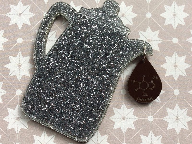 Silver Confetti Brooch with Caffeine Drip | Food For Net Silver Confetti Brooch with Caffeine Drip