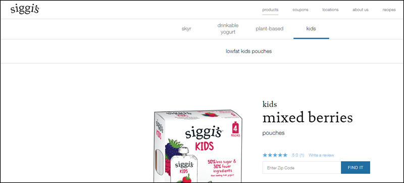 Siggi's kids pouches on their website