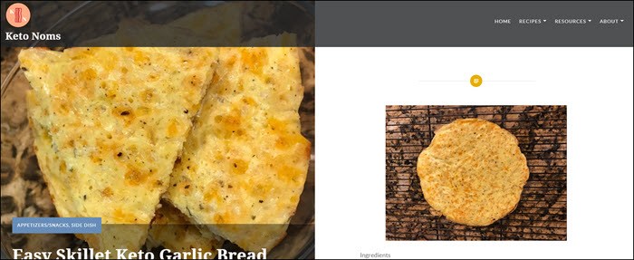 Website screenshot from Keto Noms