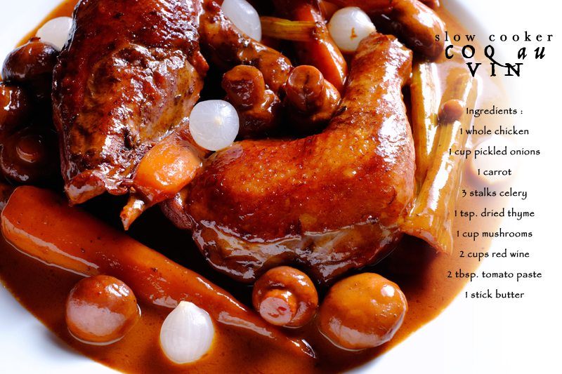 Slow Cooker Coq Au Vin edit with recipe on photo