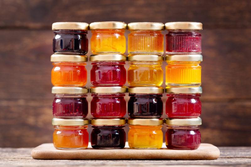 A stack of small jam jars