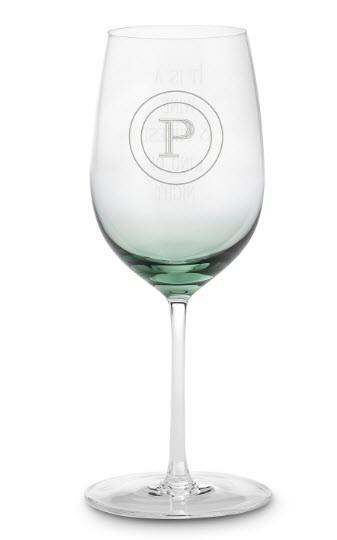 Smoky Green Wine Glass | Food For Net Slightly green wine glass with a P engraved in circles