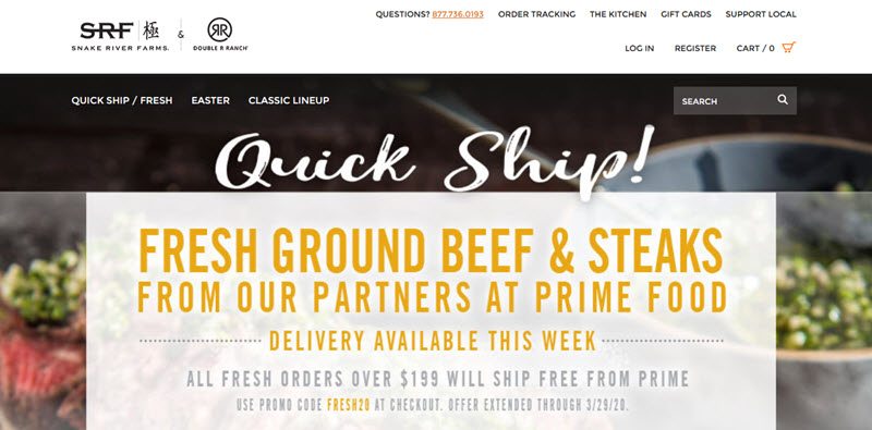 Snake River Farms And Double R Ranch Website Screenshot showing details about their delivery approaches