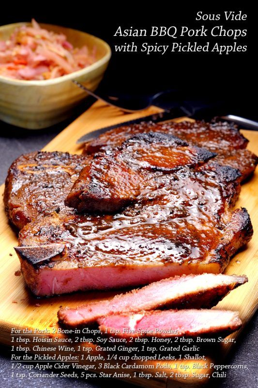 Sous Vide Asian BBQ Pork Chops with Spicy Pickled Apples