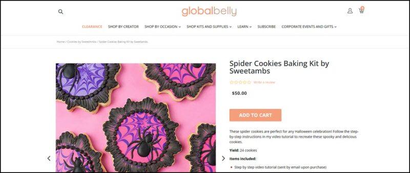 A website screenshot showing cookies in black and pink, with spiders