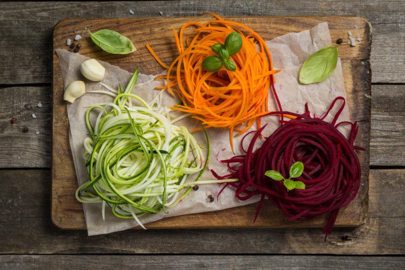 Three types of spiralized veggies