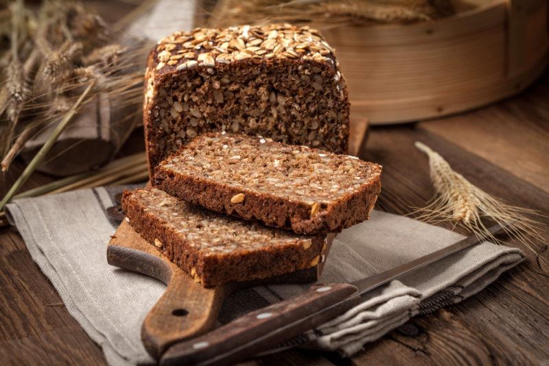 A loaf of sprouted bread that has been sliced