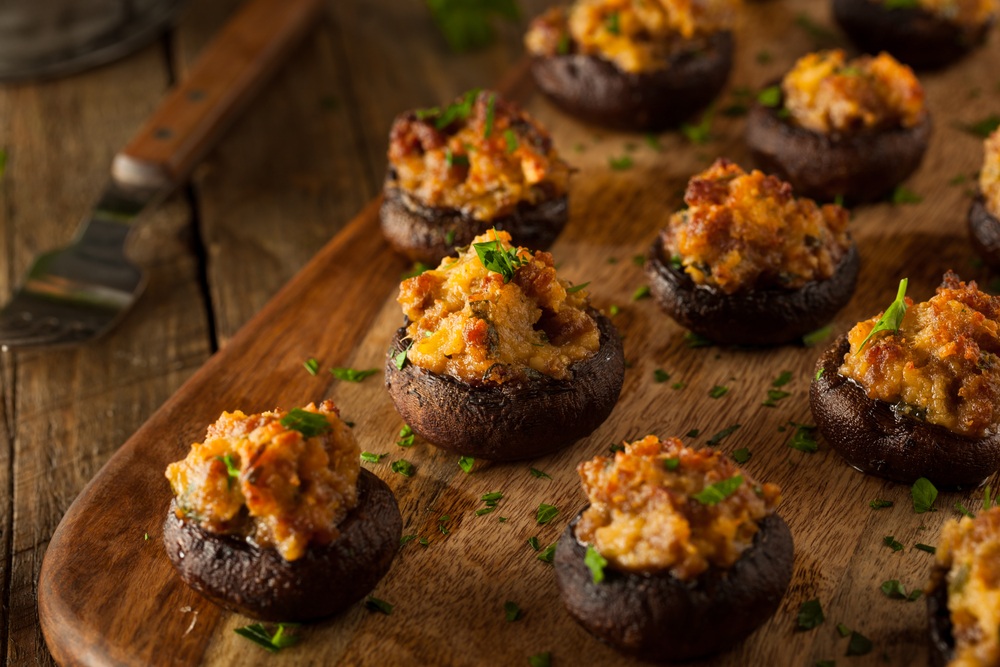 Mushrooms stuffed with cheese and other fillings