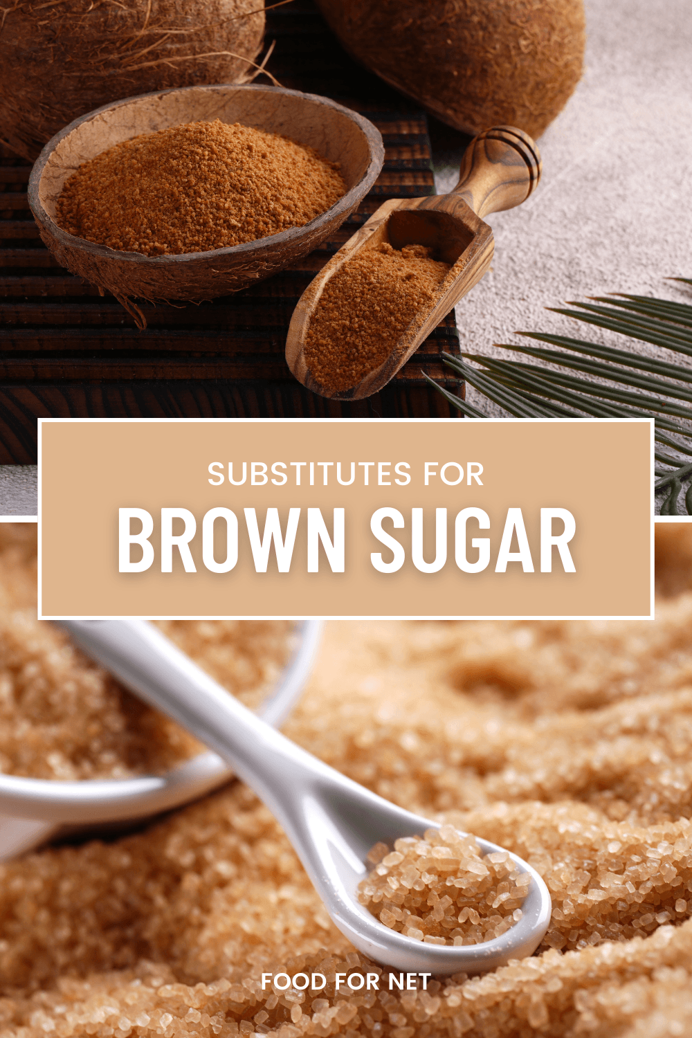 A pile of raw sugar and a dish of coconut sugar, highlighting the idea of substitutes for brown sugar