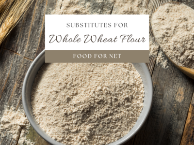 A bowl and a spoon of whole wheat flour, highlighting the possibility of substitutes for whole wheat flour