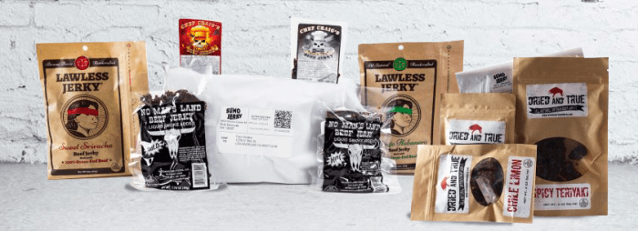 A selection of different jerky products in bags