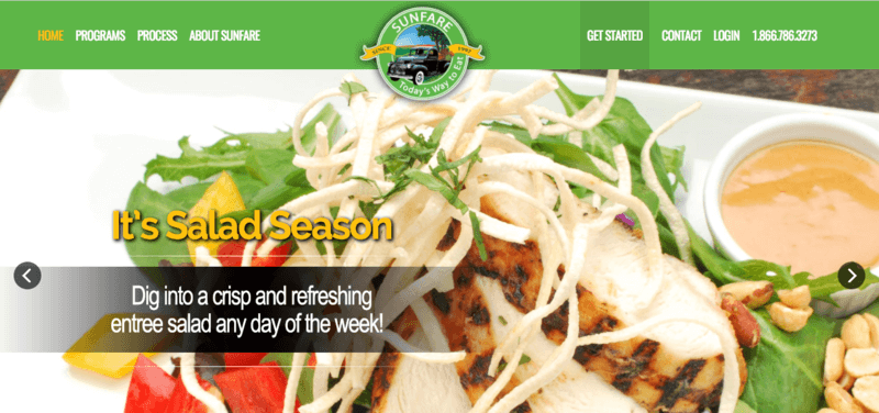 Sunfare Website Screenshot showing a chicken salad. 