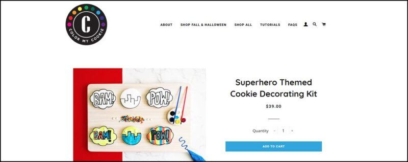 A website screenshot showing a collection of decorated superhero cookies