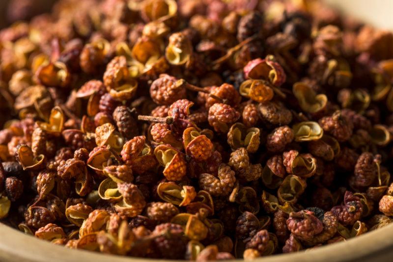 A large dish of Szechaun peppercorns