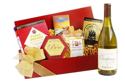 Tempting Treats Parducci Chardonnay Gift Set | Food For Net A red gift box with a bottle of wine next to it