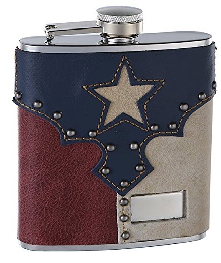 Texas-Pride-Personalized-Hip-Flask | Food For Net A leather flask designed to look like the Texas flag.