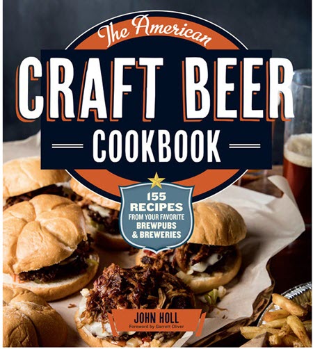 Cover image of the cookbook showing various burgers, beer and some fries. 