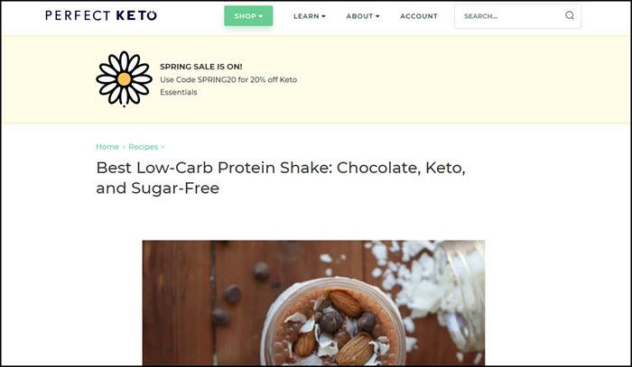 Website screenshot from Perfect Keto.