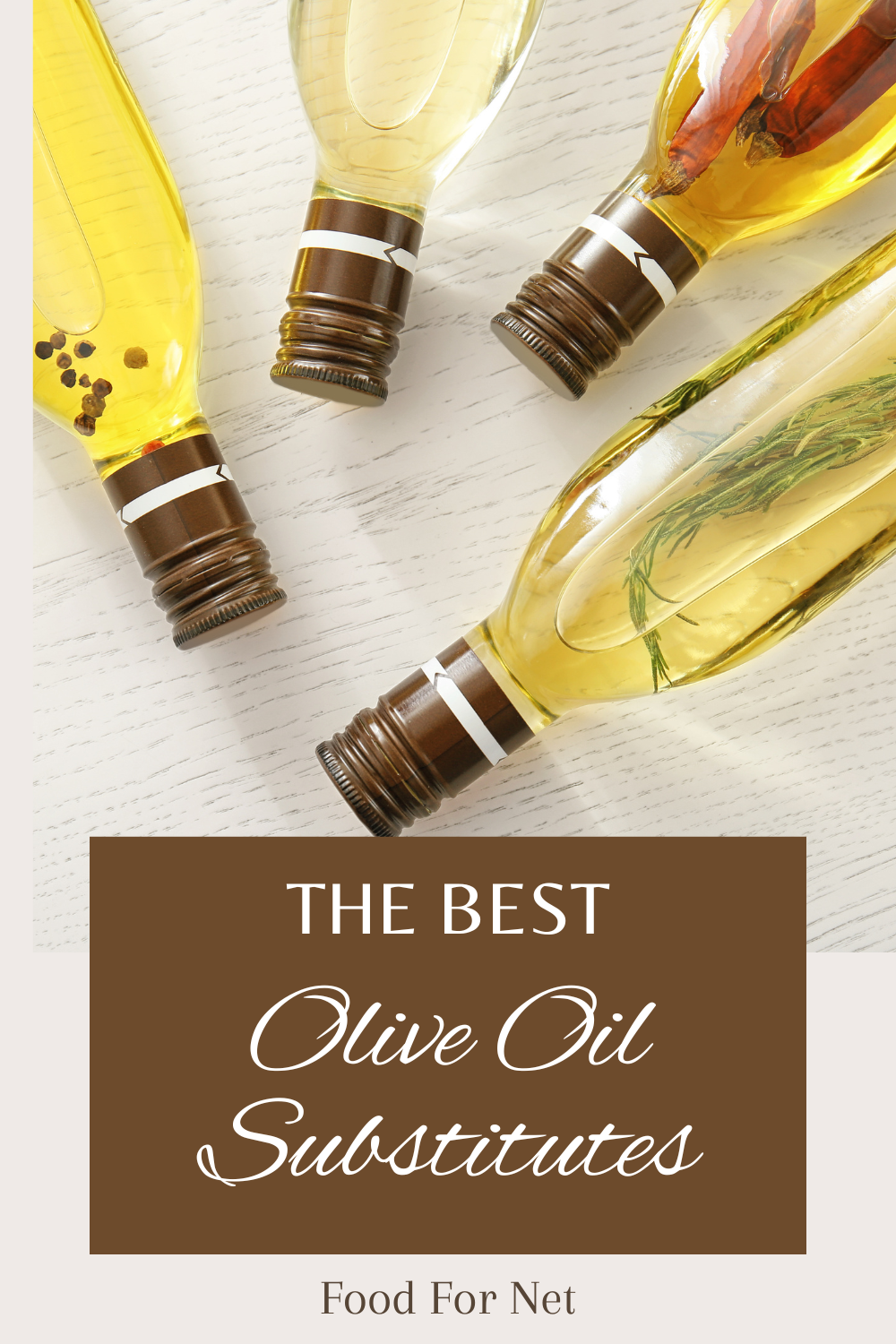 A white table with four bottles of cooking oils, highlighting various olive oil substitutes