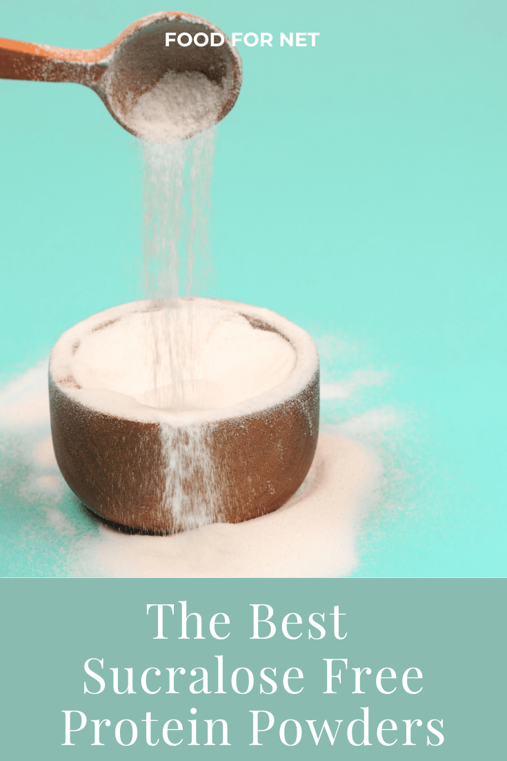 A scoop of protein powder being poured into a dish, highlighting some of the best sucralose free protein powder brands