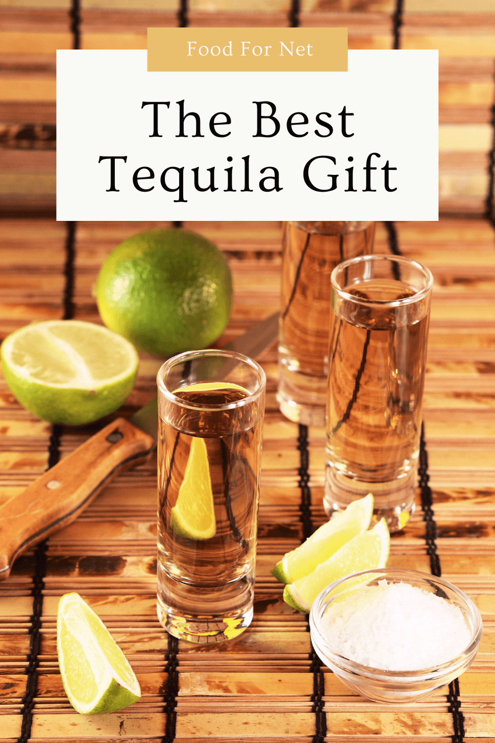 Shot glasses with tequila next to limes, showing the best types of tequila gifts