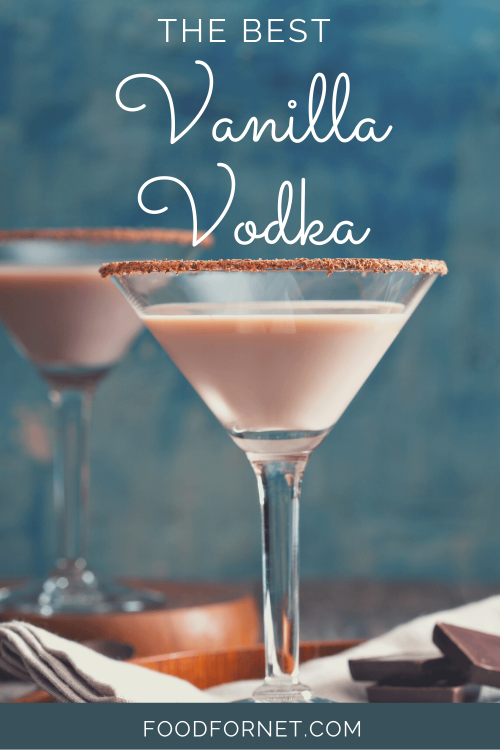 Two glasses of a chocolate martini, made with vanilla vodka