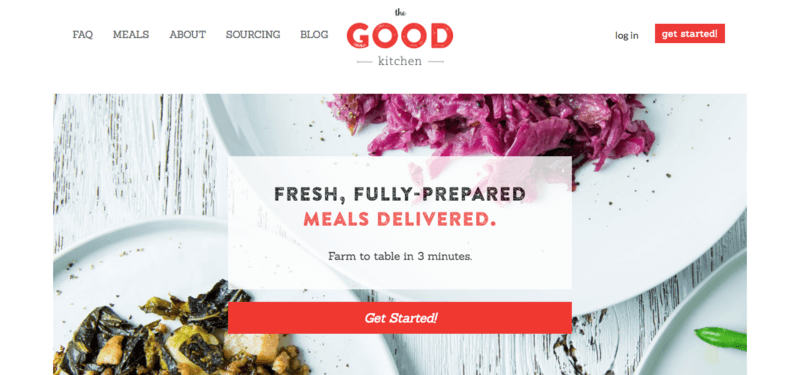 The Good Kitchen website screenshot showing red cabbage and a spinach dish