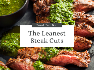 Sliced cooked steak with delicious green sauce, highlighting the idea of the leanest steak cuts