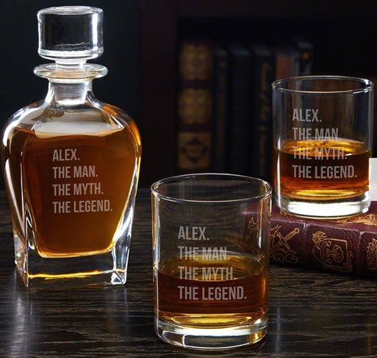 The Man, The Myth, The Legend Decanter | Food For Net A whiskey decanter with glasses